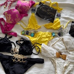 Fabric a lot of beach, bunny, bikinis, older, vintage top, and bottoms